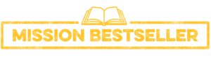Logo Mission Bestseller - Schrift in Rahmen mit aufgeschlagenem Buch als Zeichnung darüber